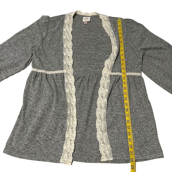 KNOX ROSE M Cardigan Soft Open Front Lace Trim Cottage Boho Country Romantic - Picture 3 of 8